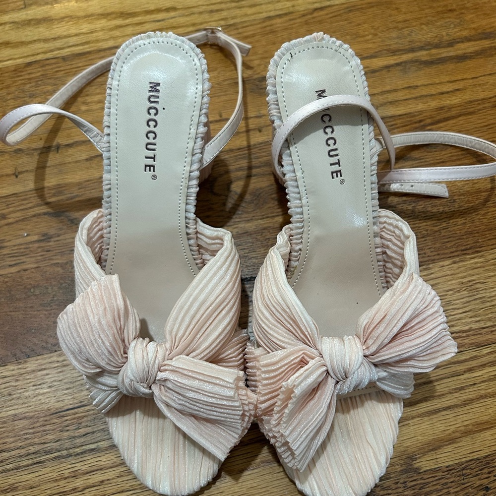 Mucccute Women's Blush Pink Bow Slingback Sandals, Size 8.5